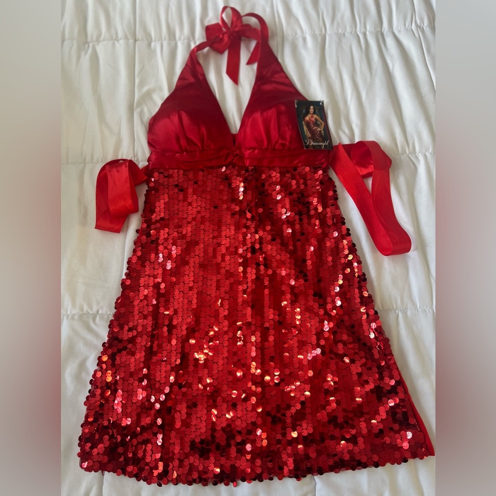 Red Sequins Mini Dress